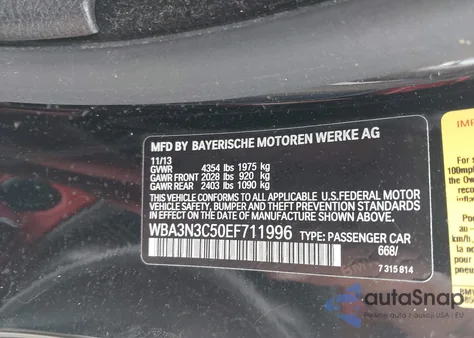 2014 BMW 428I from USA, damaged, VIN WBA3N3C50EF711996